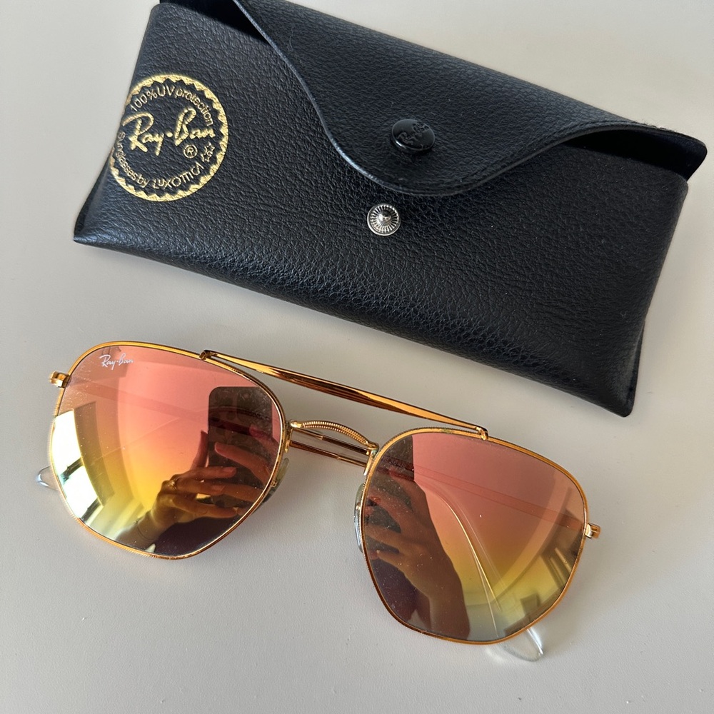 Ray-Ban Gold Sunglasses with Pink and Yellow Lenses